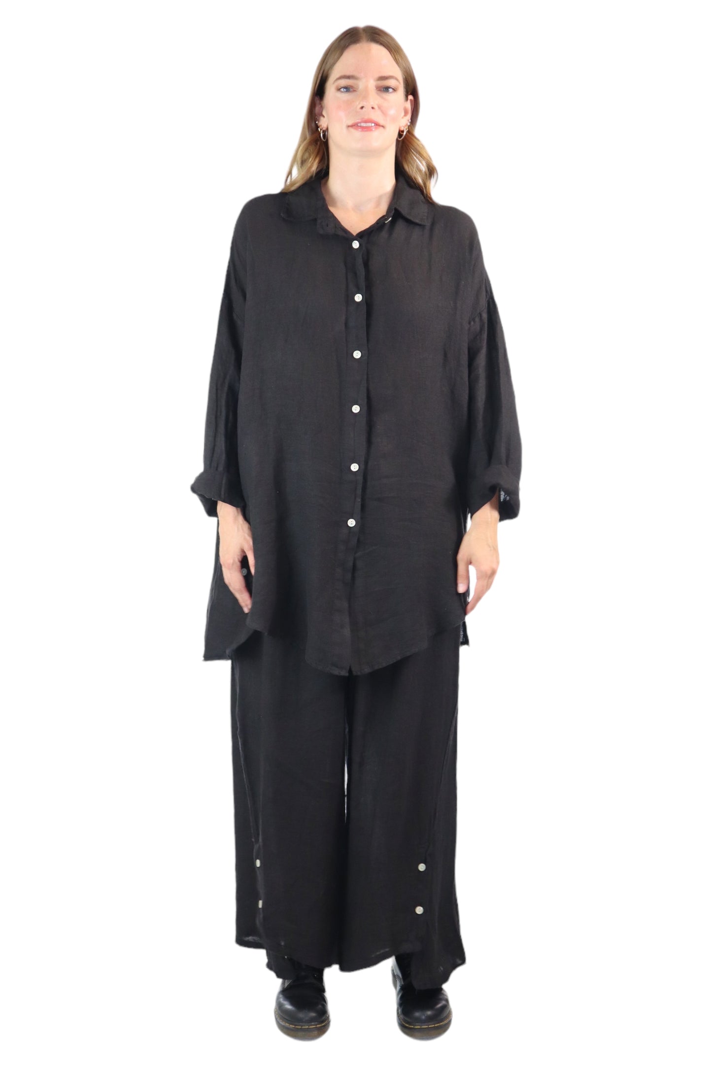 Womens 100% Linen 2 Piece Pant Set, Relaxed Comfy Fit | One Size (Fits S-3X)