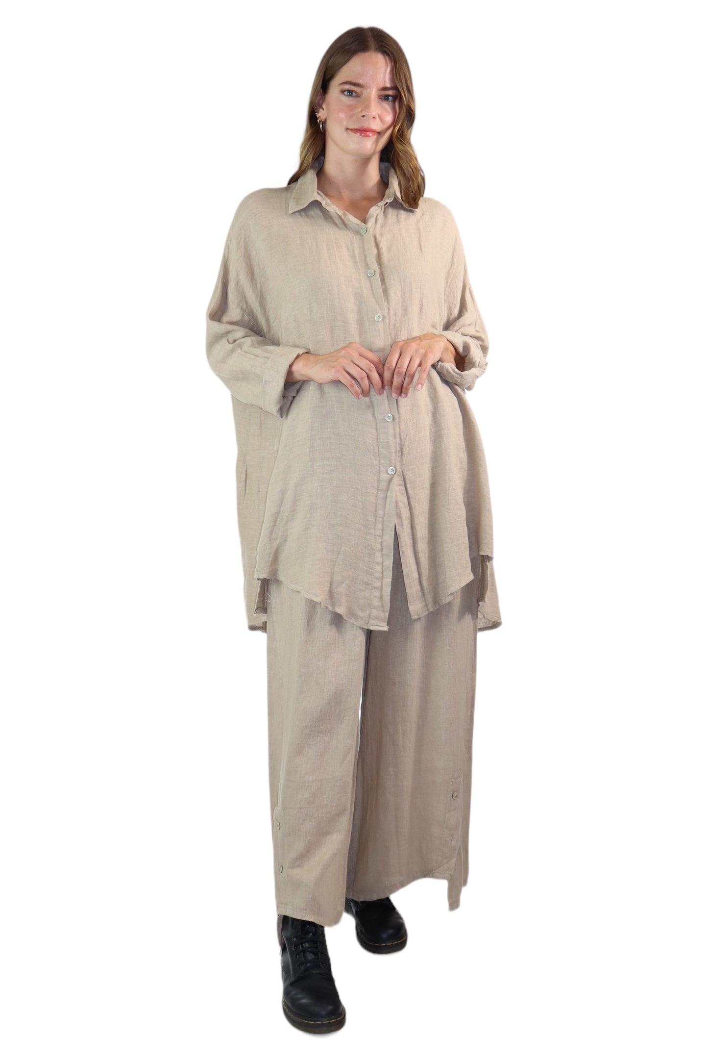 Womens 100% Linen 2 Piece Pant Set, Relaxed Comfy Fit | One Size (Fits S-3X)