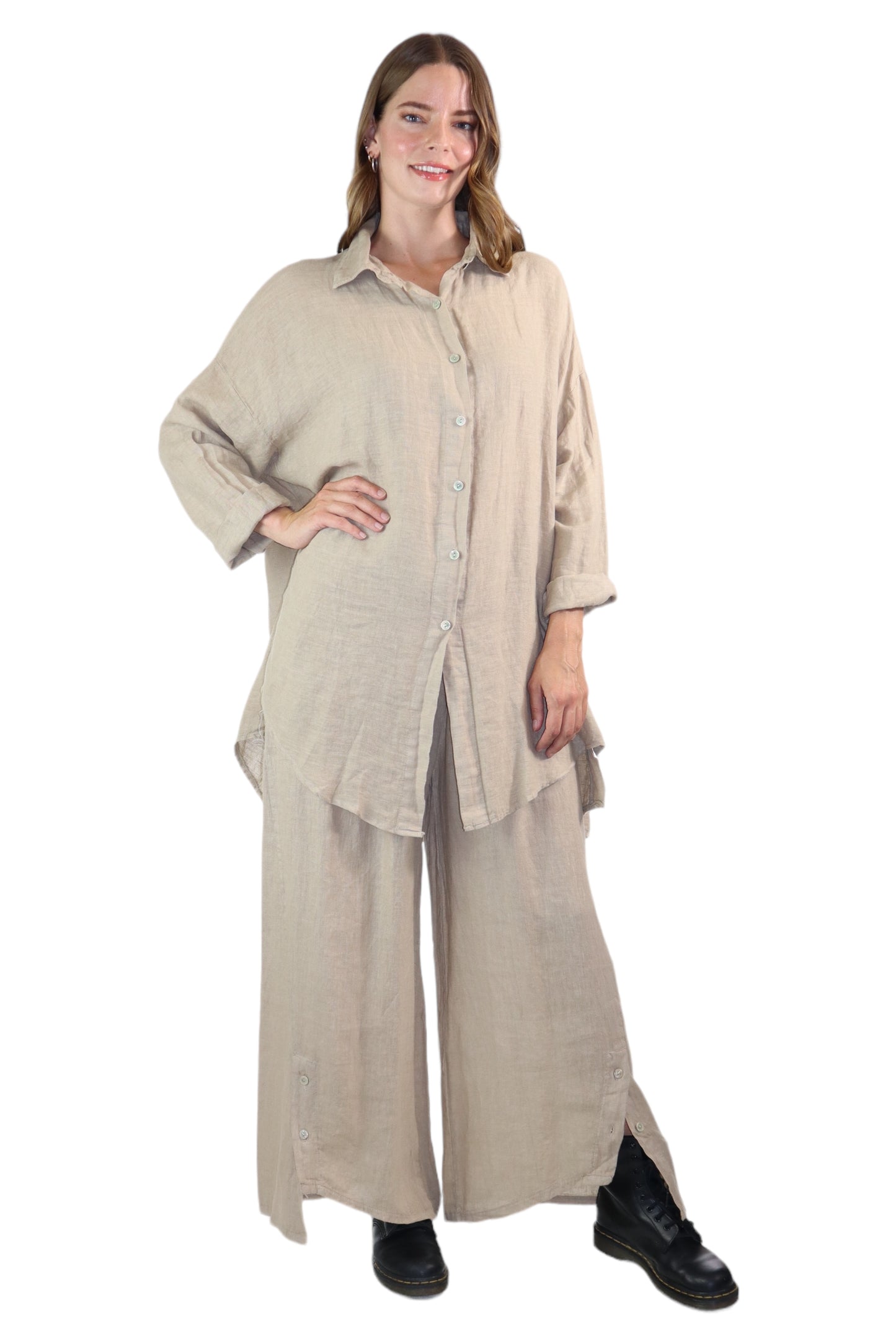 Womens 100% Linen 2 Piece Pant Set, Relaxed Comfy Fit | One Size (Fits S-3X)