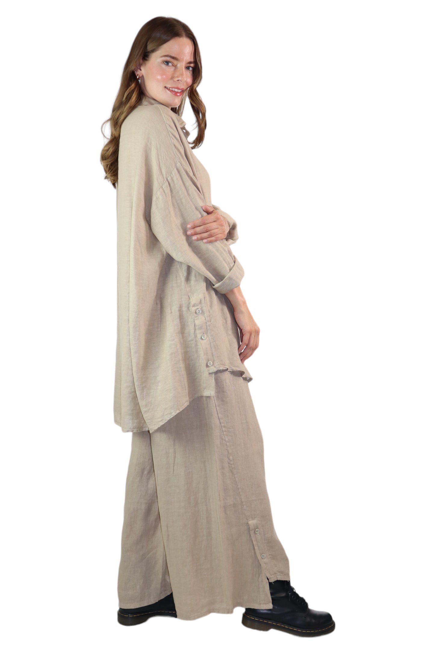 Womens 100% Linen 2 Piece Pant Set, Relaxed Comfy Fit | One Size (Fits S-3X)