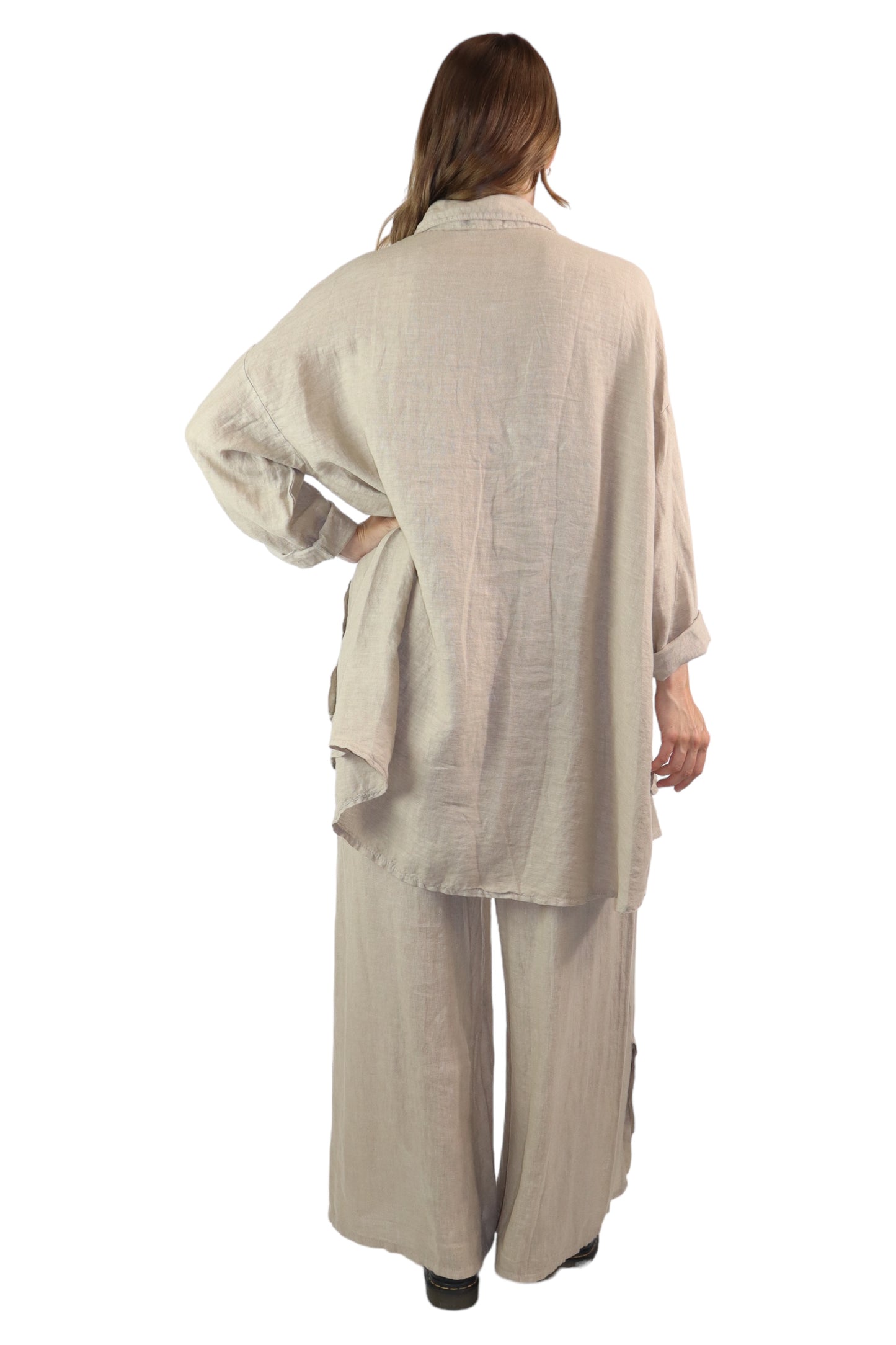 Womens 100% Linen 2 Piece Pant Set, Relaxed Comfy Fit | One Size (Fits S-3X)