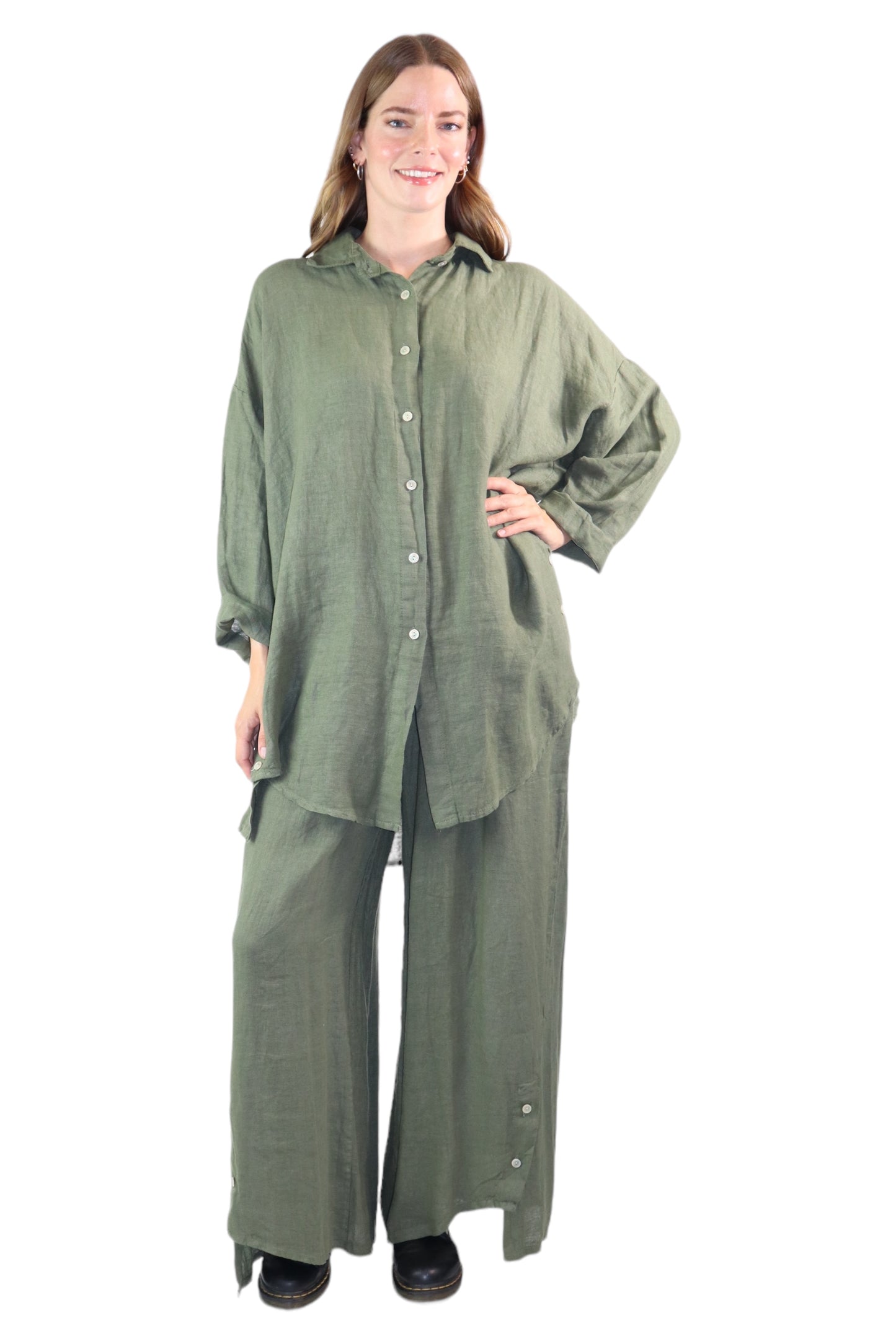 Womens 100% Linen 2 Piece Pant Set, Relaxed Comfy Fit | One Size (Fits S-3X)