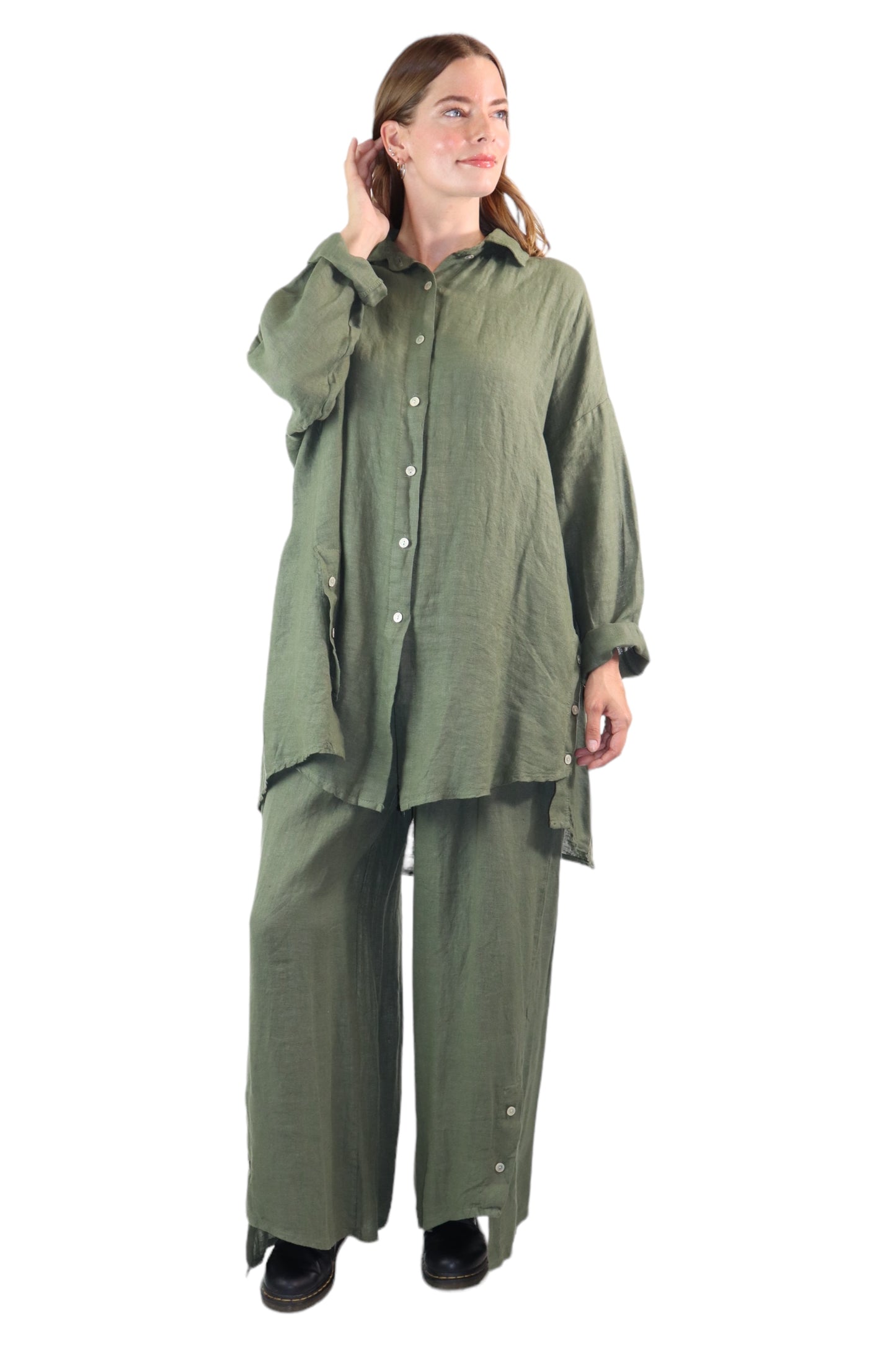 Womens 100% Linen 2 Piece Pant Set, Relaxed Comfy Fit | One Size (Fits S-3X)
