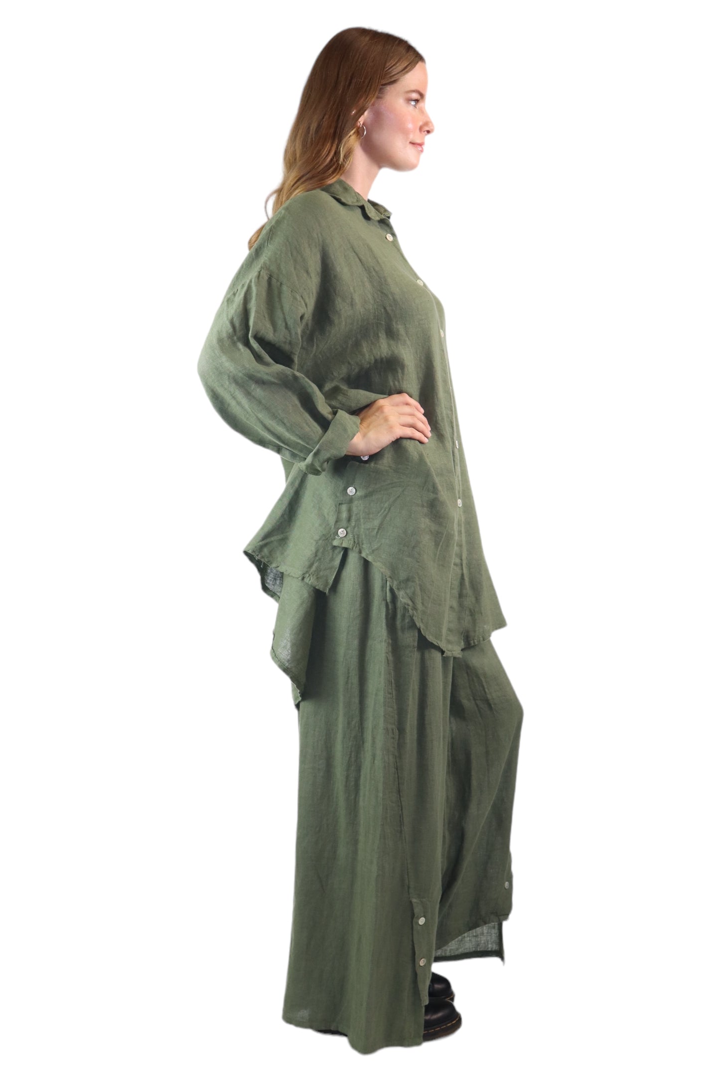 Womens 100% Linen 2 Piece Pant Set, Relaxed Comfy Fit | One Size (Fits S-3X)
