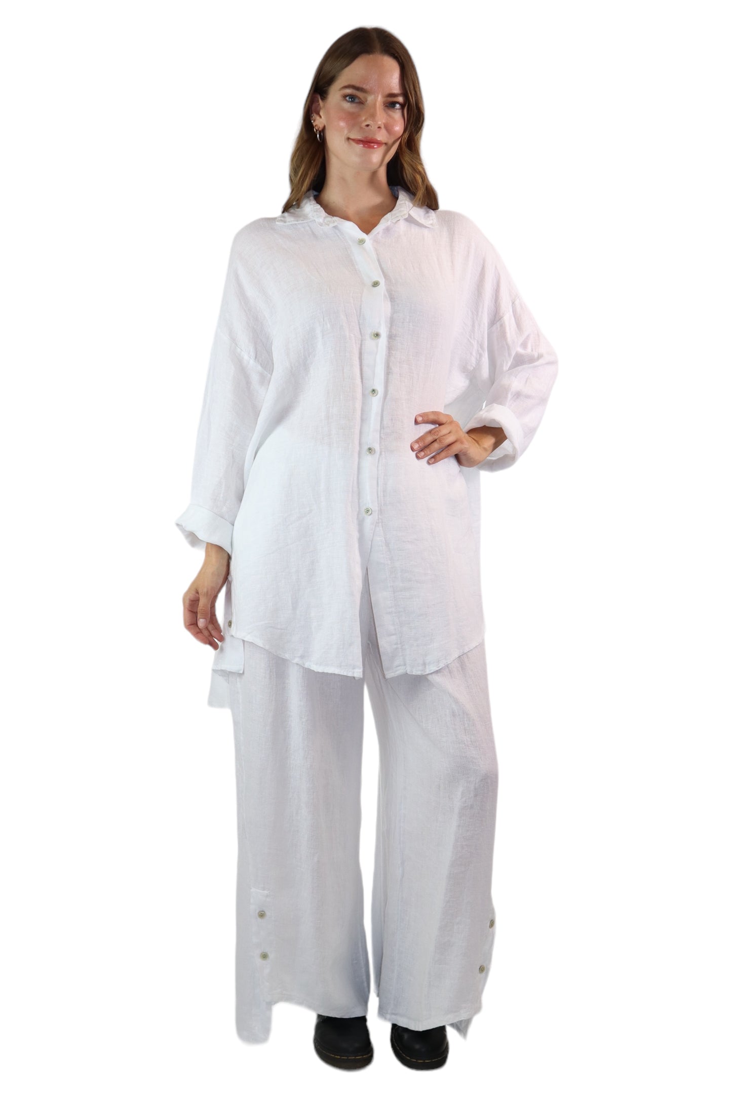 Womens 100% Linen 2 Piece Pant Set, Relaxed Comfy Fit | One Size (Fits S-3X)