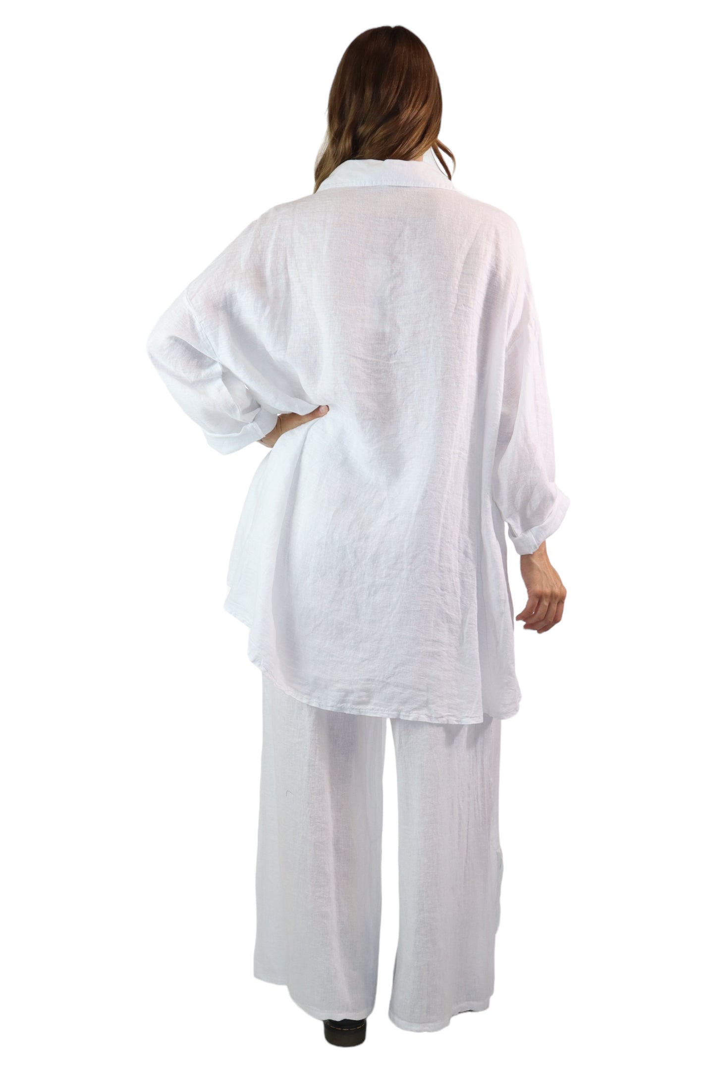Womens 100% Linen 2 Piece Pant Set, Relaxed Comfy Fit | One Size (Fits S-3X)