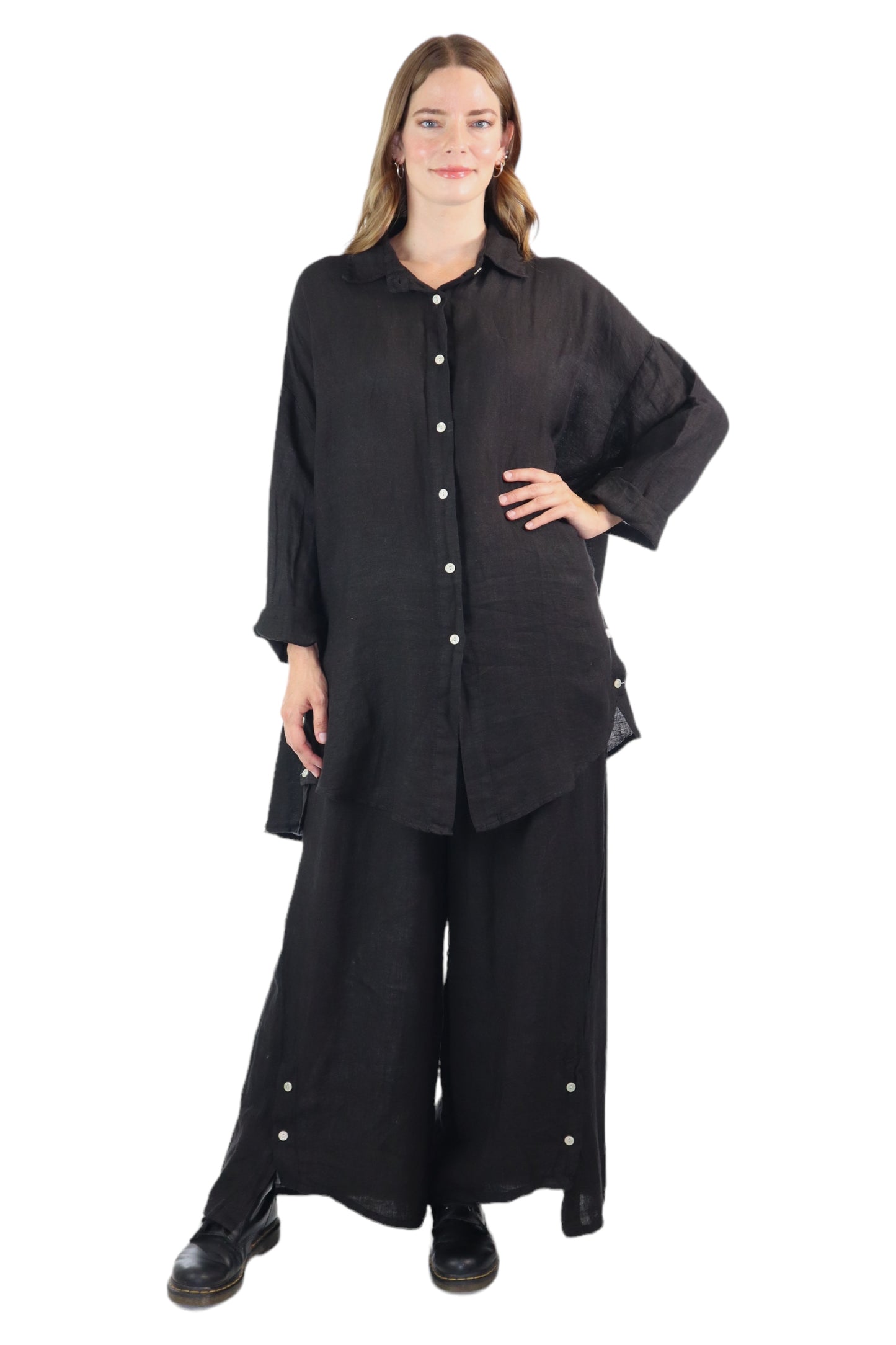 Womens 100% Linen 2 Piece Pant Set, Relaxed Comfy Fit | One Size (Fits S-3X)
