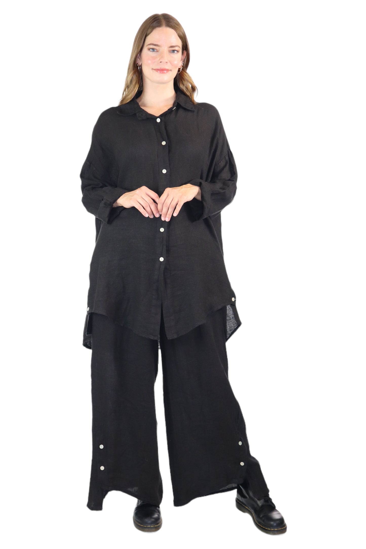 Womens 100% Linen 2 Piece Pant Set, Relaxed Comfy Fit | One Size (Fits S-3X)