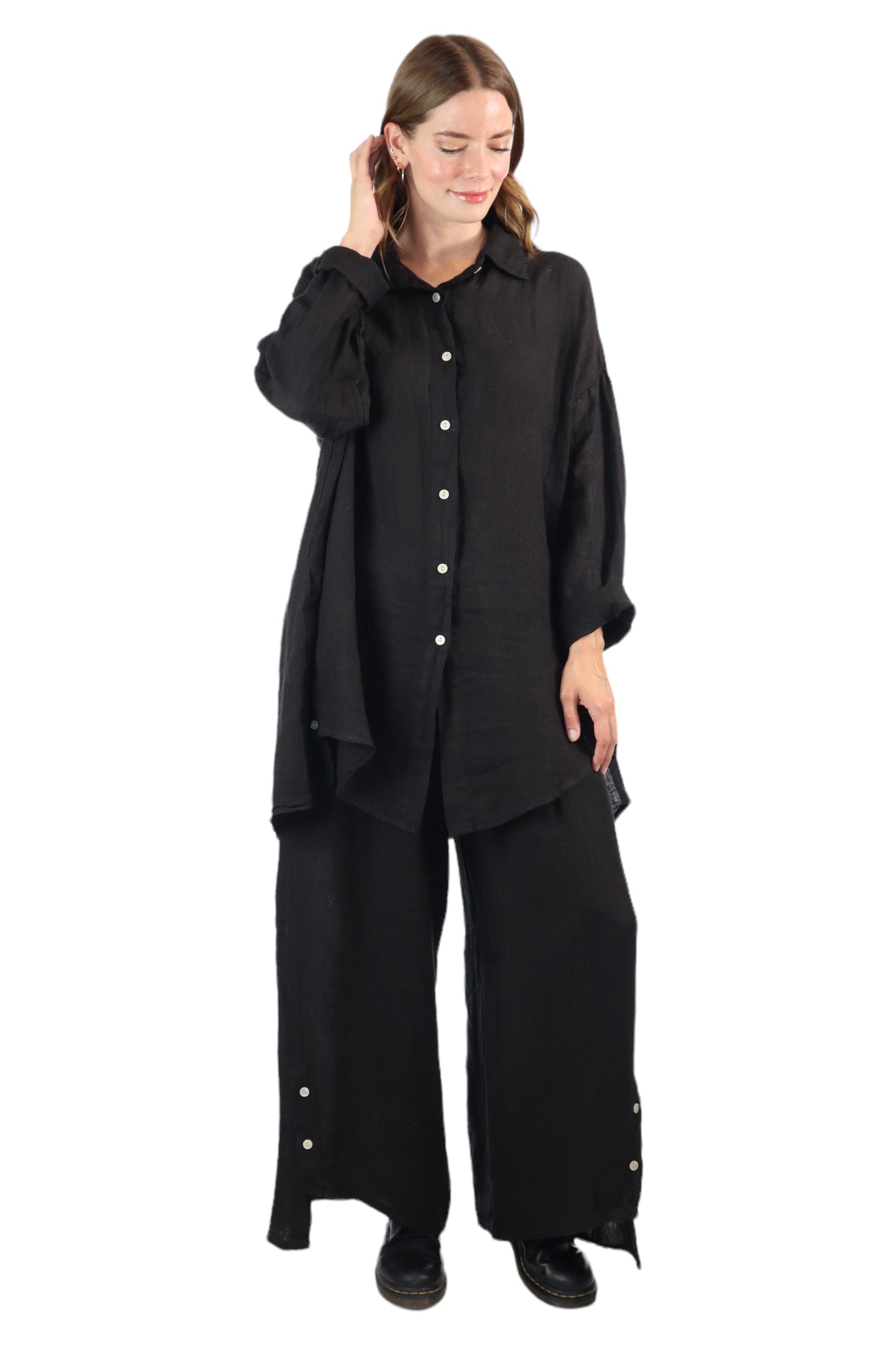 Womens 100% Linen 2 Piece Pant Set, Relaxed Comfy Fit | One Size (Fits S-3X)