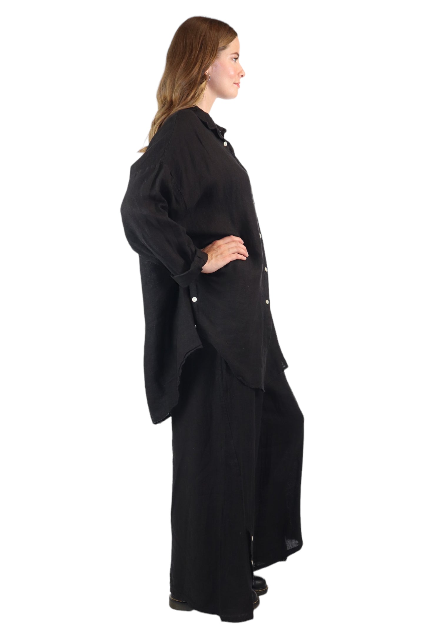 Womens 100% Linen 2 Piece Pant Set, Relaxed Comfy Fit | One Size (Fits S-3X)