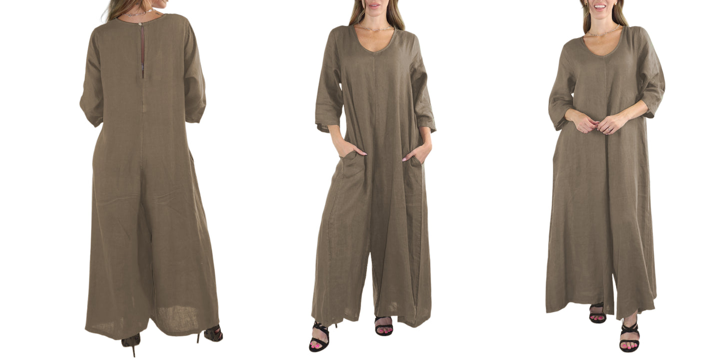 Women's Boho Linen Romper Overall Jumpsuit + Pants Set | One Size Fits All (S-XL)