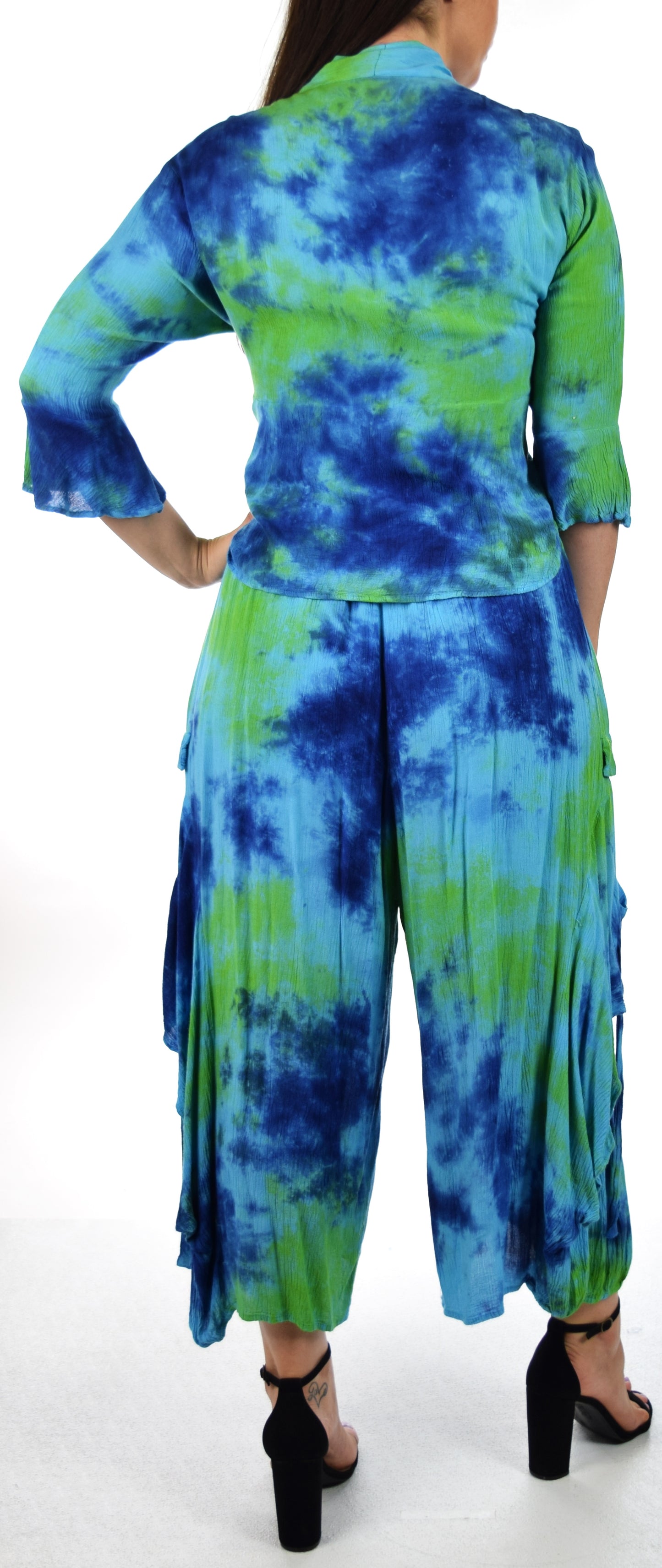 Women's Boho 2 Piece Linen Wrap Up Jumpsuit + Pants Set | Regular and Plus Sizes