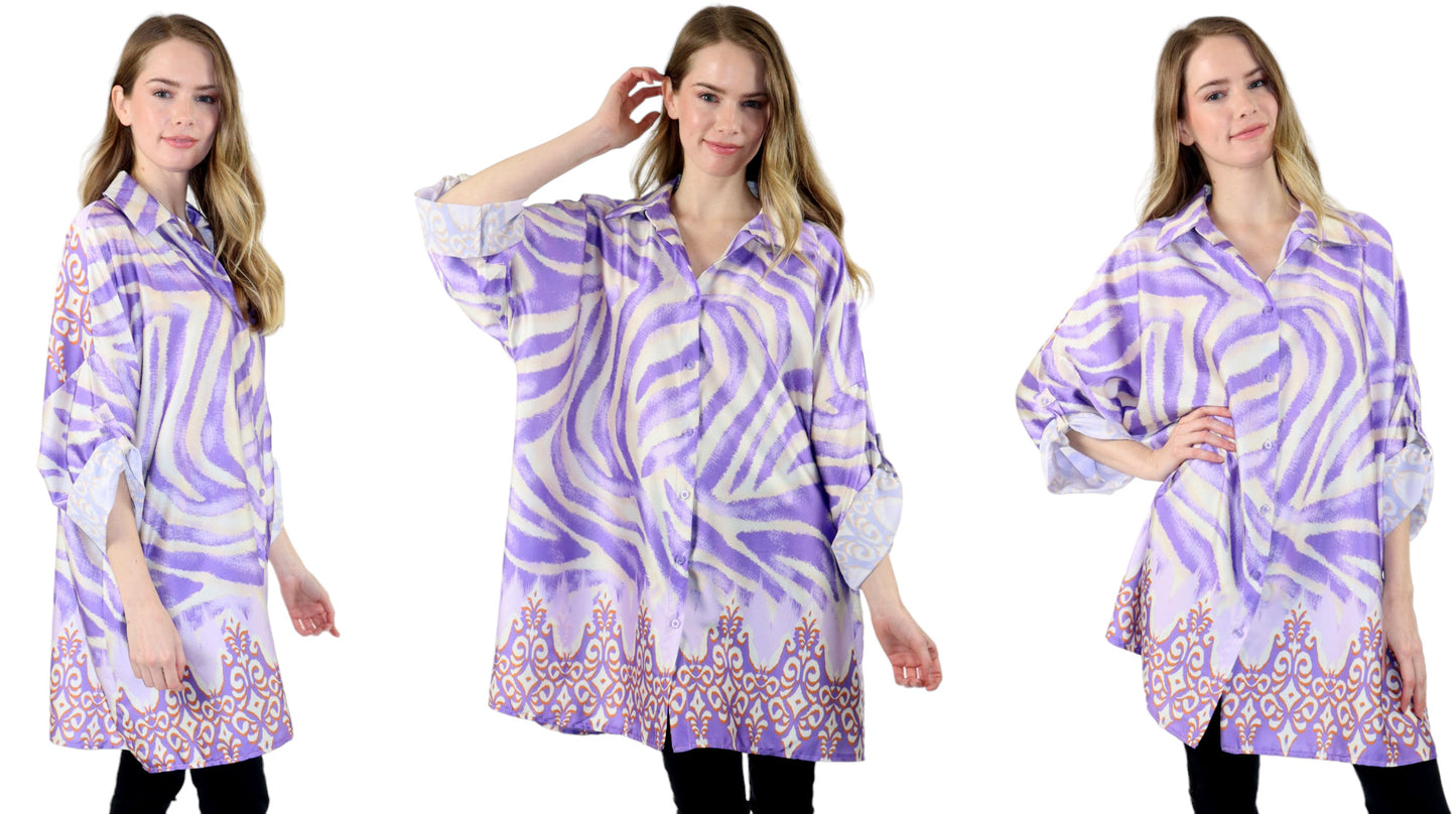 Artsy Digital printed Silky Tunic in One size. Oversized Tunic, Plus size Tunic.