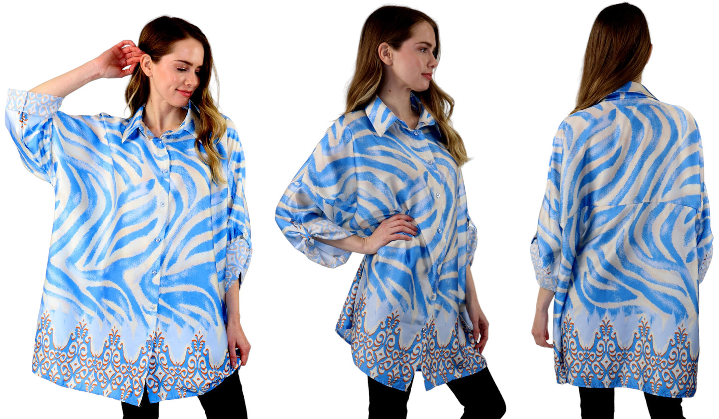 Artsy Digital printed Silky Tunic in One size. Oversized Tunic, Plus size Tunic.