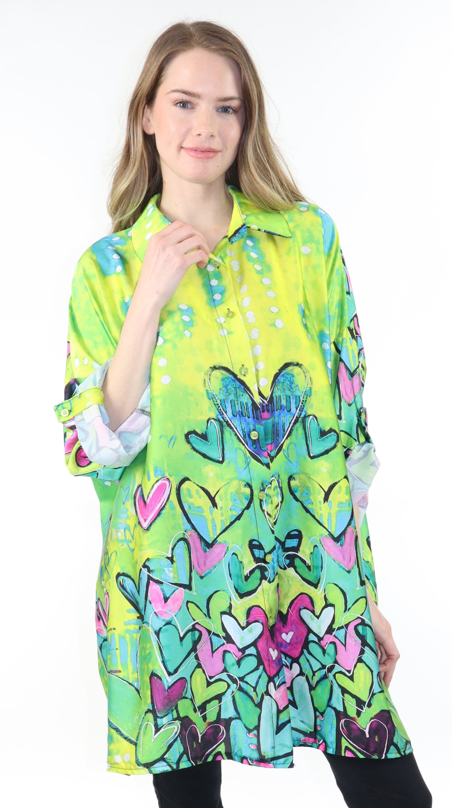 Artsy Digital printed Silky Tunic in One size. Oversized Tunic, Plus size Tunic.