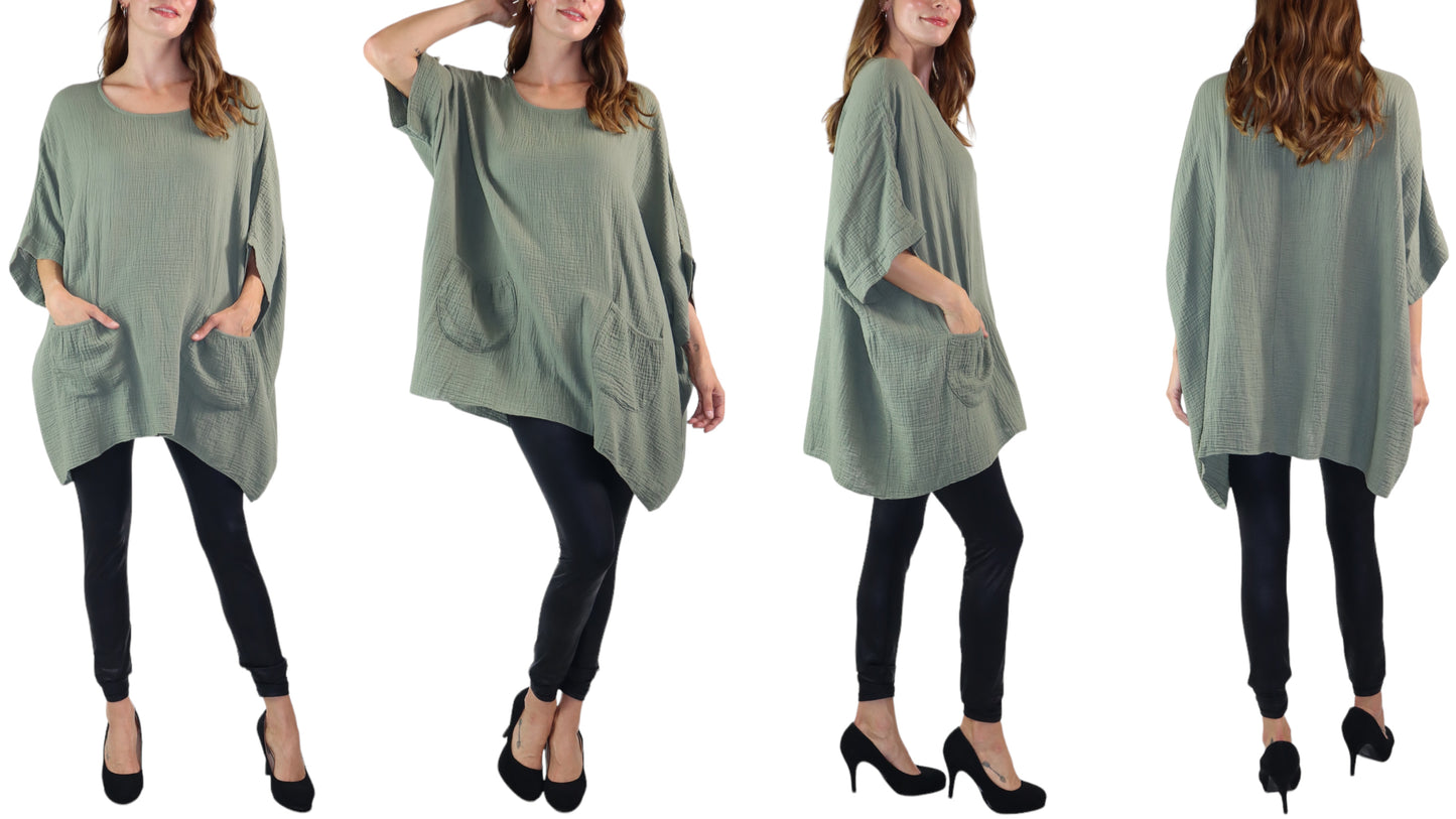 Cotton Gauze Asymmetric Oversize Tunic Top | One Size Fits all (S-XL)