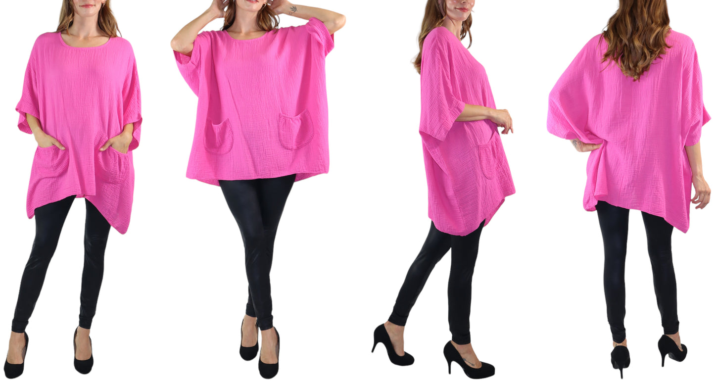 Cotton Gauze Asymmetric Oversize Tunic Top | One Size Fits all (S-XL)