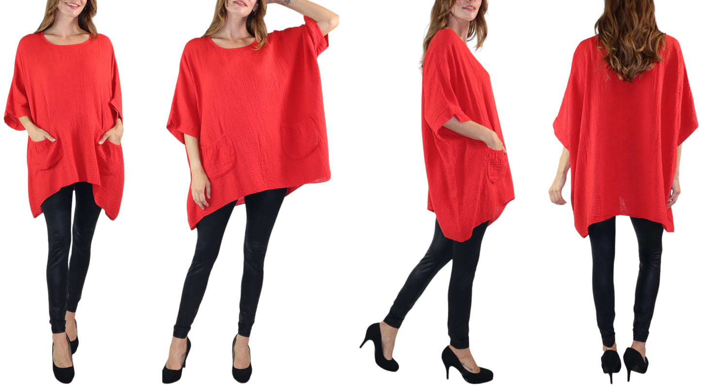 Cotton Gauze Asymmetric Oversize Tunic Top | One Size Fits all (S-XL)