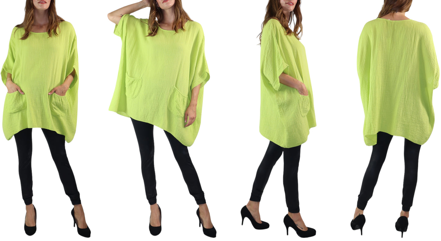 Cotton Gauze Asymmetric Oversize Tunic Top | One Size Fits all (S-XL)