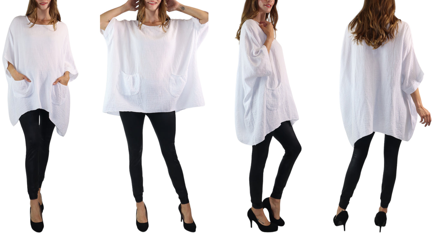 Cotton Gauze Asymmetric Oversize Tunic Top | One Size Fits all (S-XL)