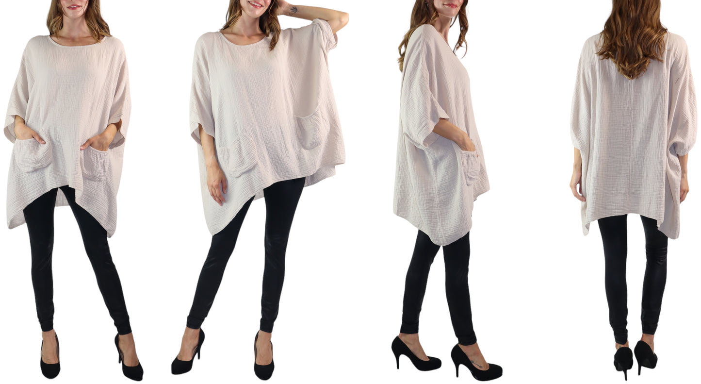 Cotton Gauze Asymmetric Oversize Tunic Top | One Size Fits all (S-XL)