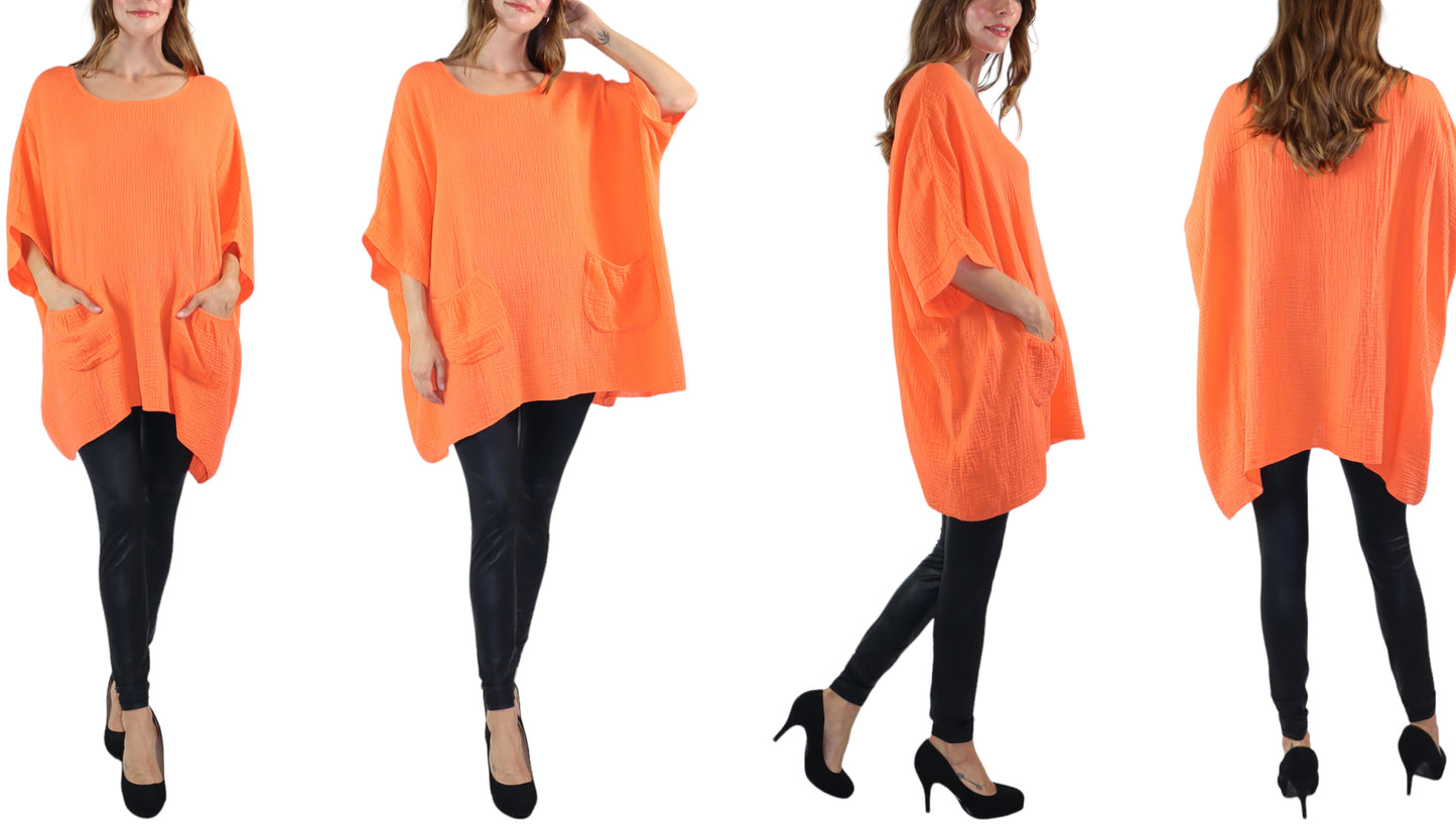 Cotton Gauze Asymmetric Oversize Tunic Top | One Size Fits all (S-XL)