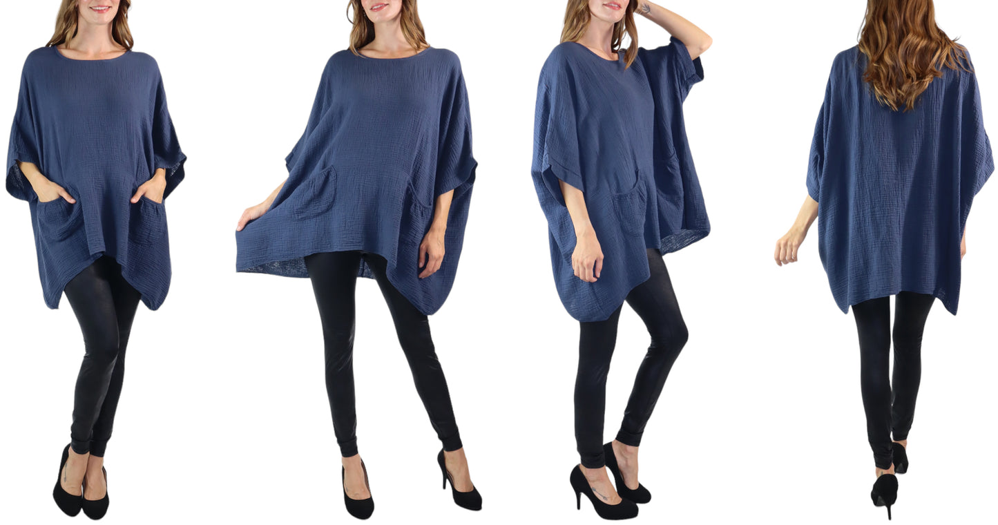 Cotton Gauze Asymmetric Oversize Tunic Top | One Size Fits all (S-XL)