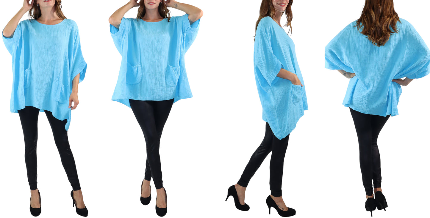 Cotton Gauze Asymmetric Oversize Tunic Top | One Size Fits all (S-XL)