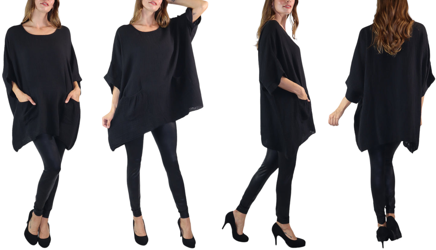 Cotton Gauze Asymmetric Oversize Tunic Top | One Size Fits all (S-XL)