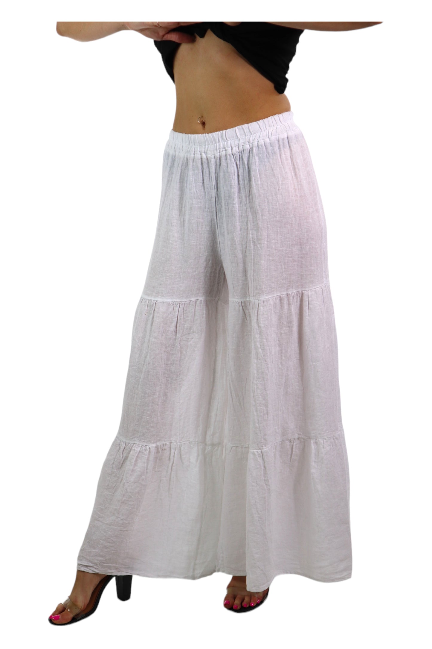 Linen 3 Tiered BoHo Palazzo Pants