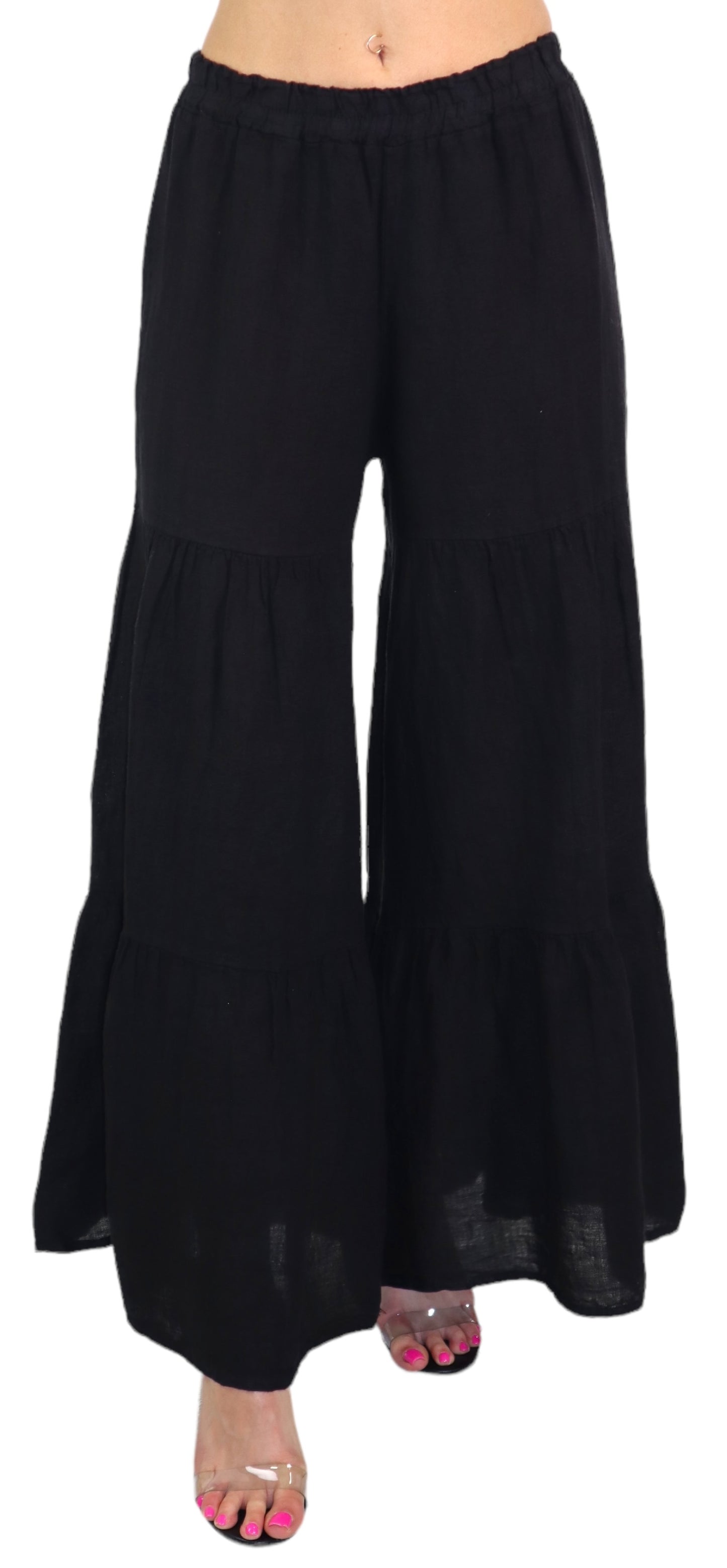 Linen 3 Tiered BoHo Palazzo Pants