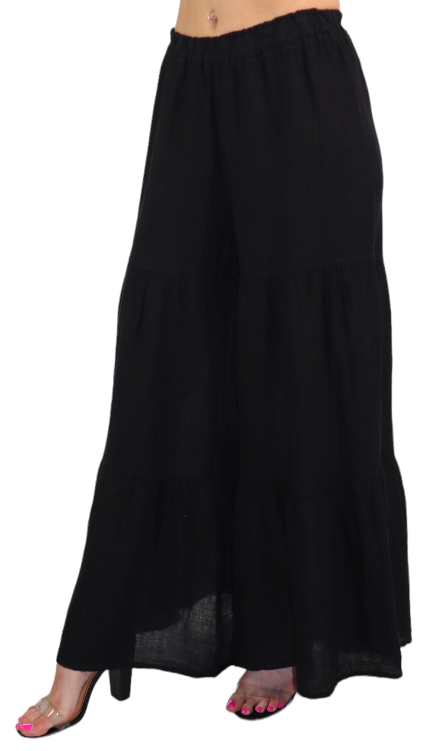 Linen 3 Tiered BoHo Palazzo Pants