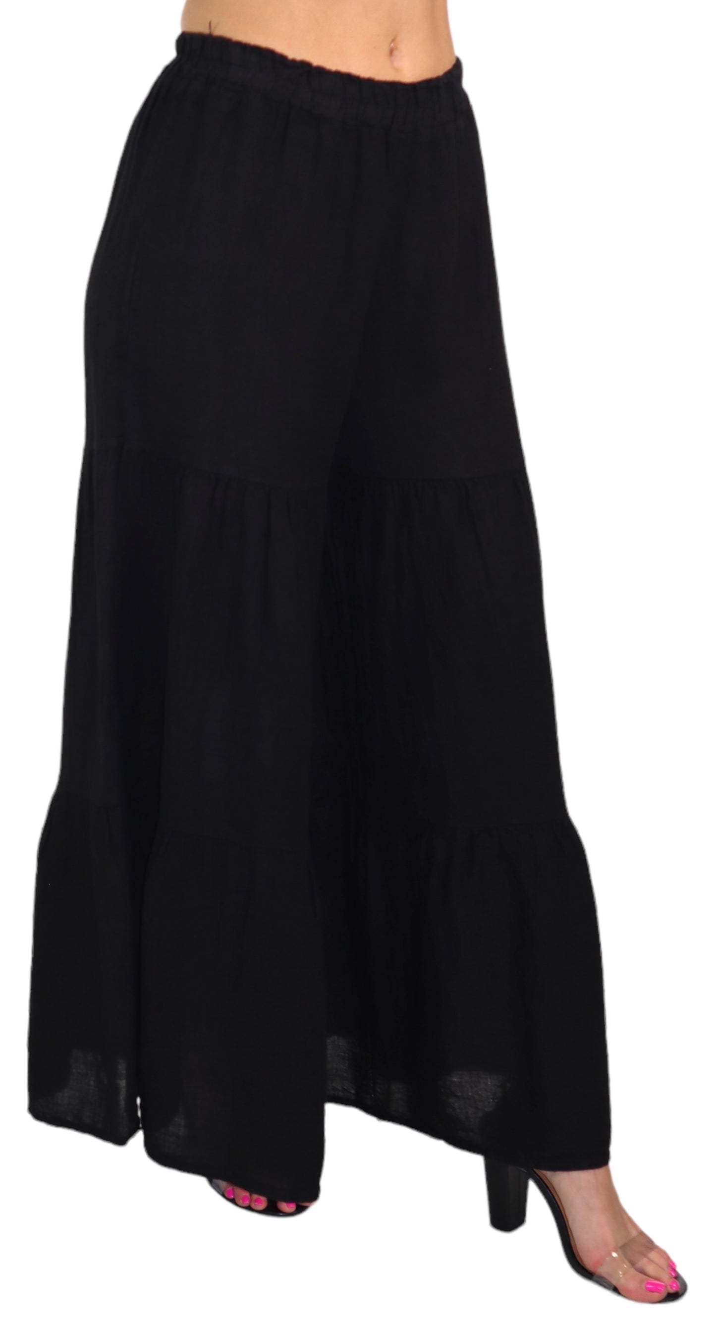 Linen 3 Tiered BoHo Palazzo Pants