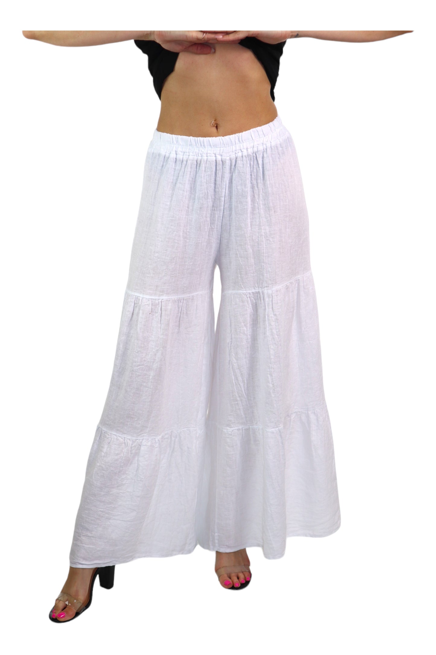 Linen 3 Tiered BoHo Palazzo Pants