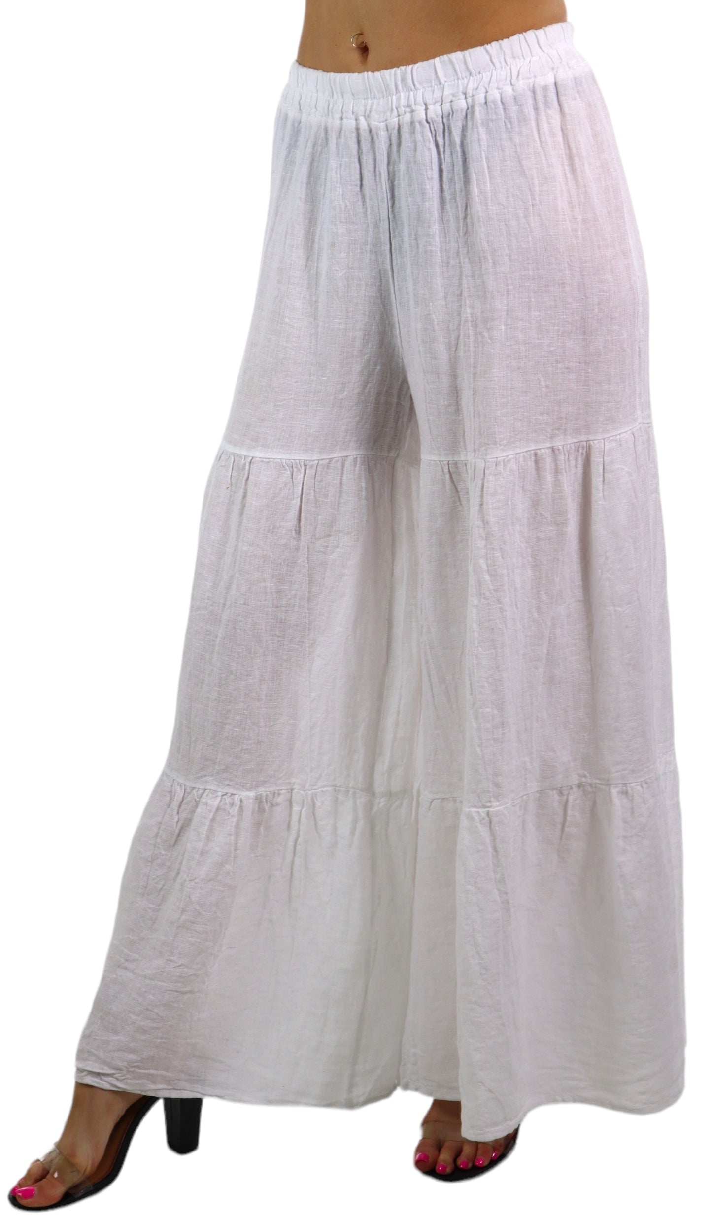 Linen 3 Tiered BoHo Palazzo Pants
