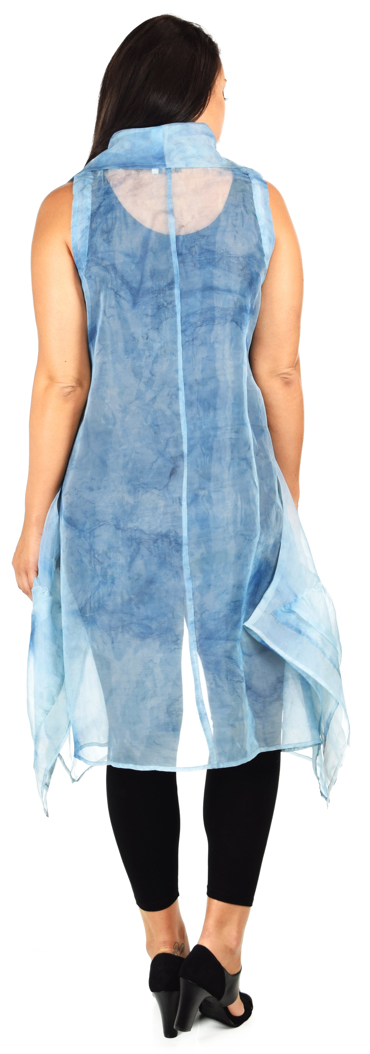 Designer Jacket,Lagen look Jacket Organza Jacket, Long Vest, Asymmetrical vest with buttoned down front. M to 1XL