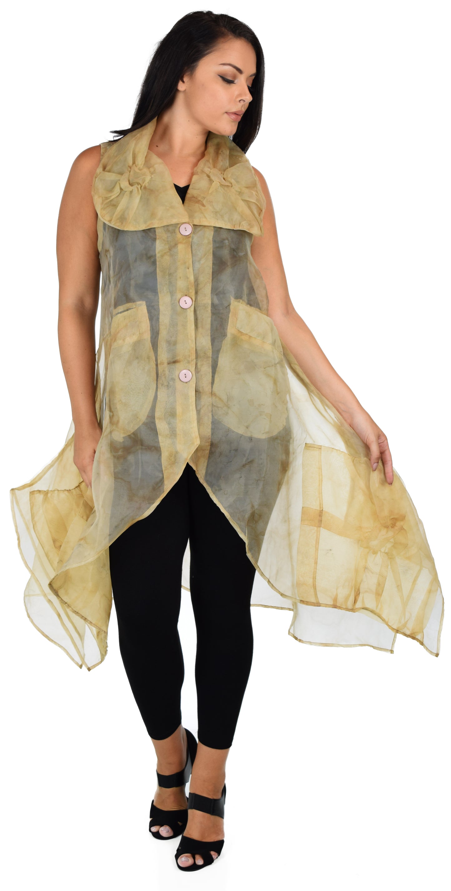 Designer Jacket,Lagen look Jacket Organza Jacket, Long Vest, Asymmetrical vest with buttoned down front. M to 1XL