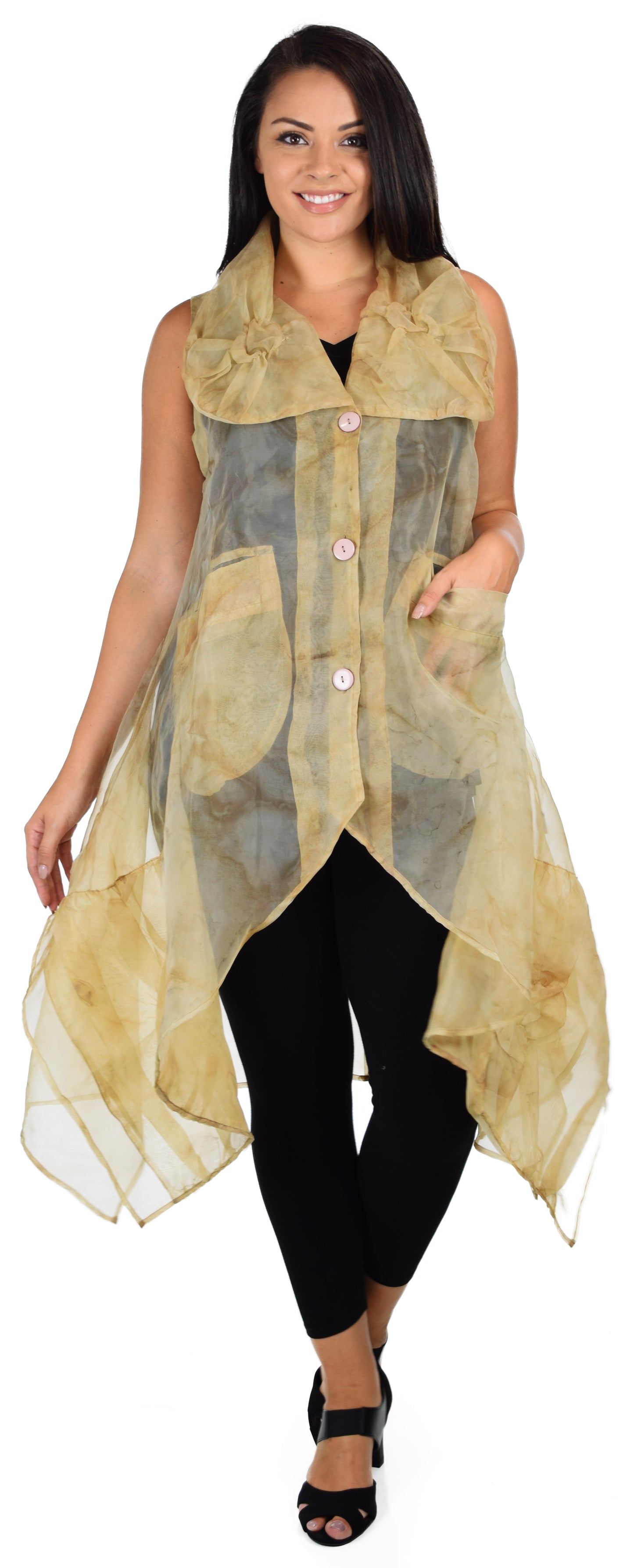 Designer Jacket,Lagen look Jacket Organza Jacket, Long Vest, Asymmetrical vest with buttoned down front. M to 1XL