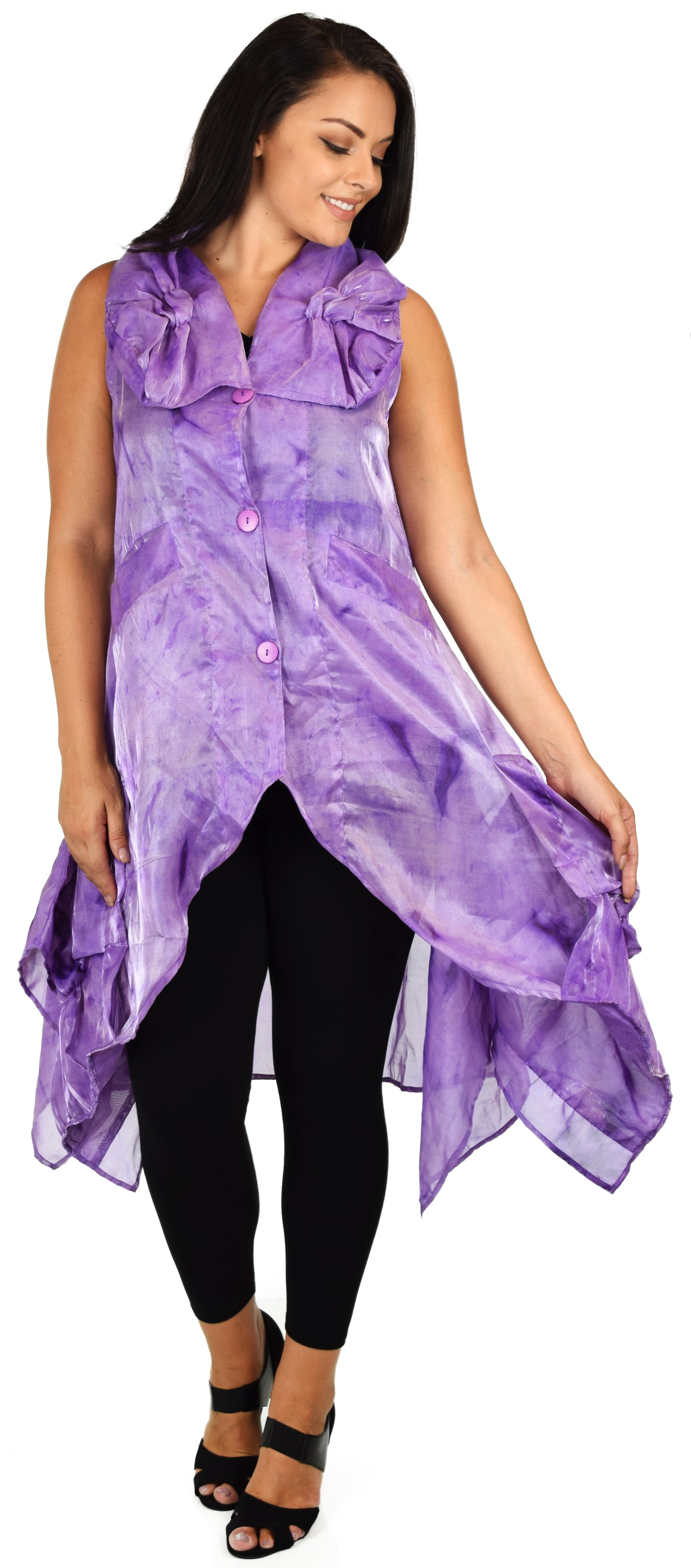 Designer Jacket,Lagen look Jacket Organza Jacket, Long Vest, Asymmetrical vest with buttoned down front. M to 1XL
