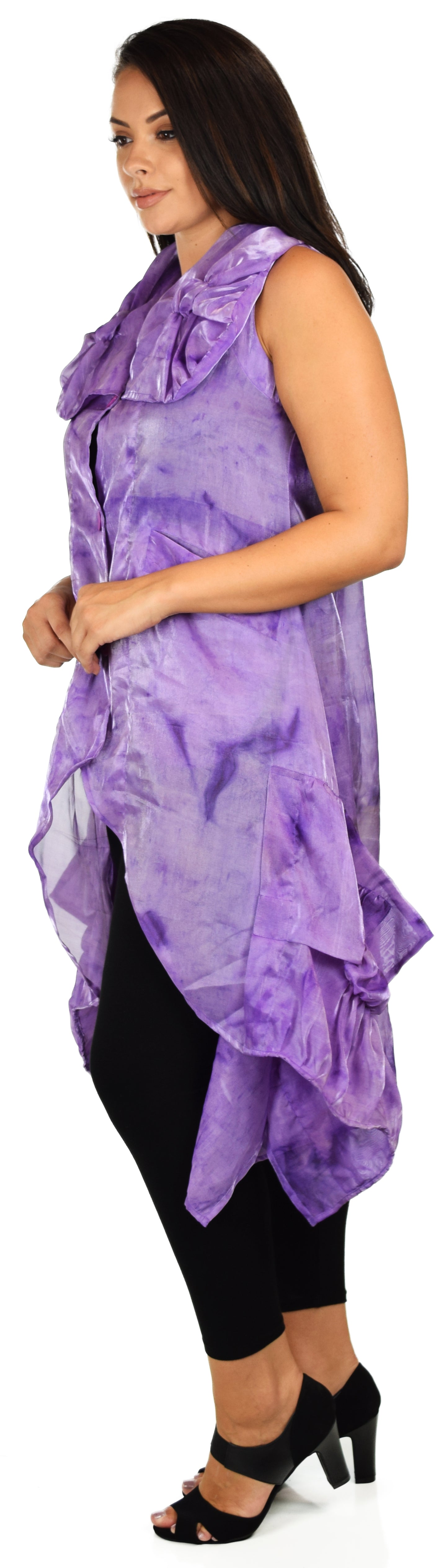 Designer Jacket,Lagen look Jacket Organza Jacket, Long Vest, Asymmetrical vest with buttoned down front. M to 1XL