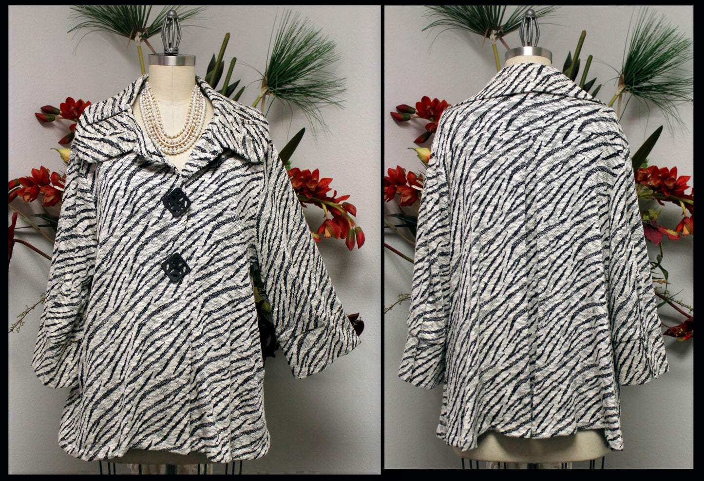 Dashing, High end all weather desiger Zebra Print jacket. 1XL to 3XL. Plus size jacket, Side Pockets