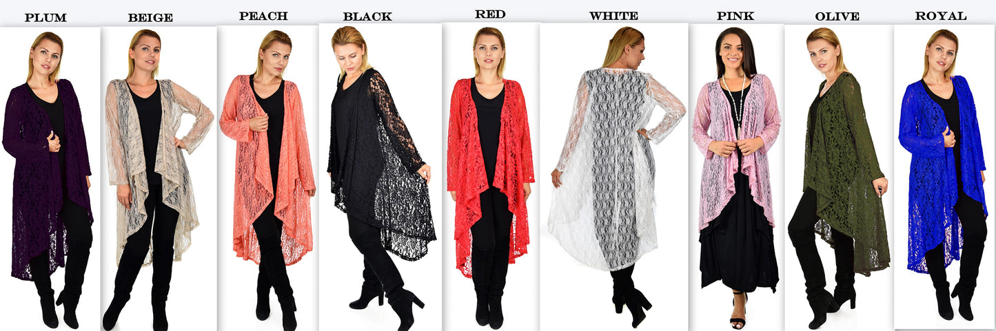 Dare2bStylish Women Plus Size High Low Open Front Lace Duster Cardigan Jacket