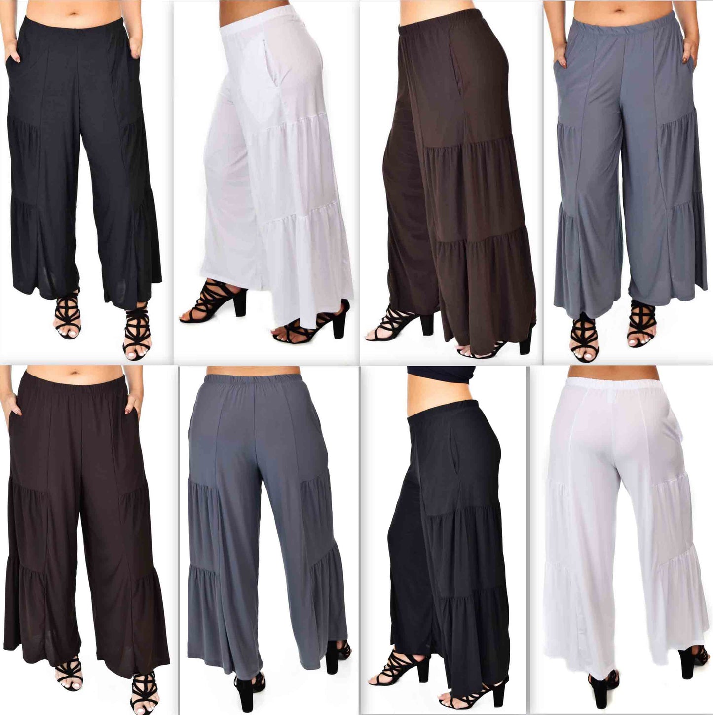 Plus Size Loose Fitting Tiered Boho Wide Leg Palazzo Pants