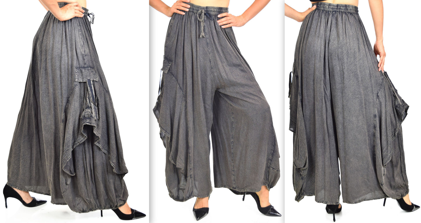 Dare2BStylish Women Loose Fit Elastic Waist Boho Wide Leg Palazzo Pants