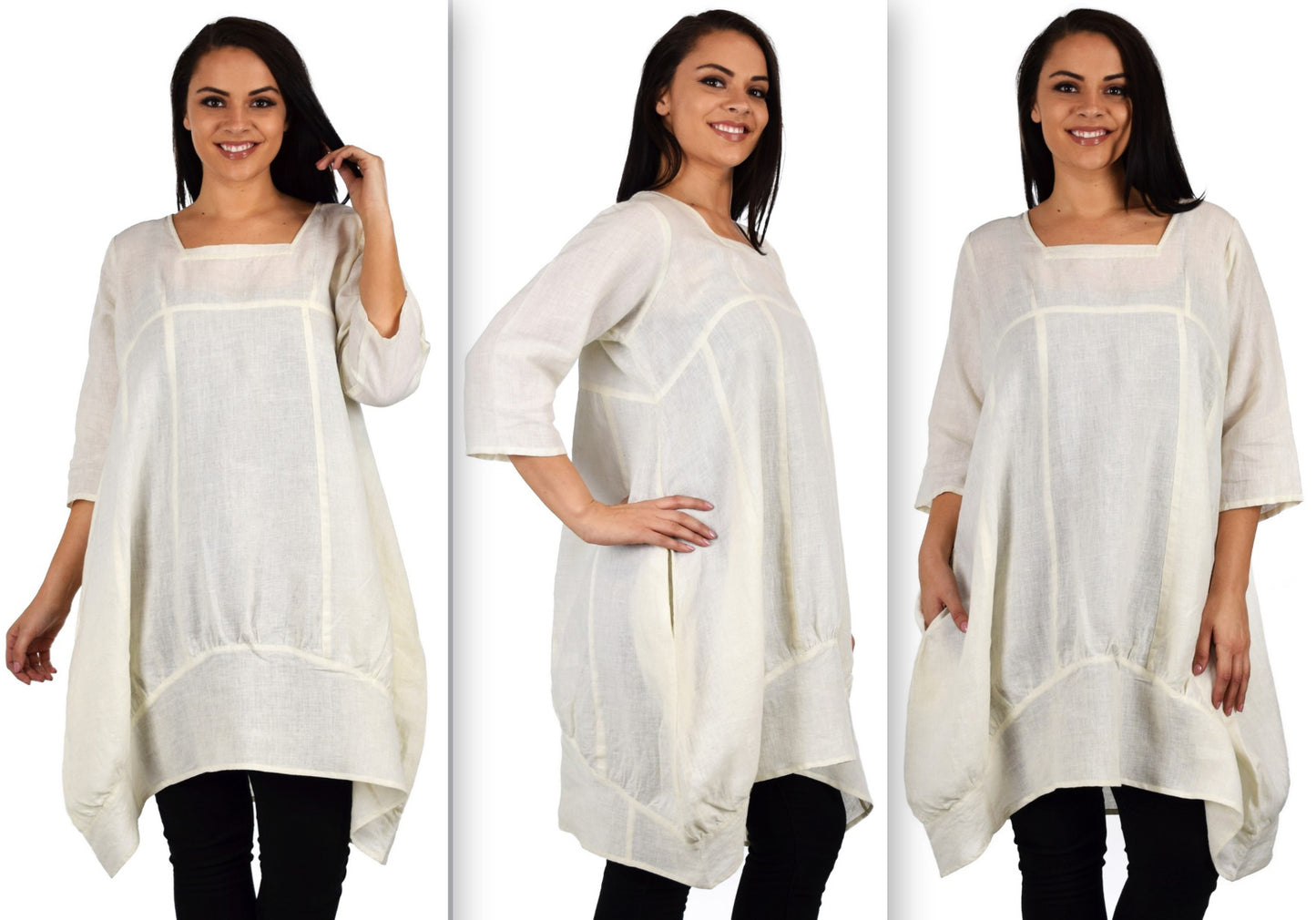 Zopali Women's Plus Size Breathable Linen 3/4 Sleeve Bubble Hem Pullover Dress Top