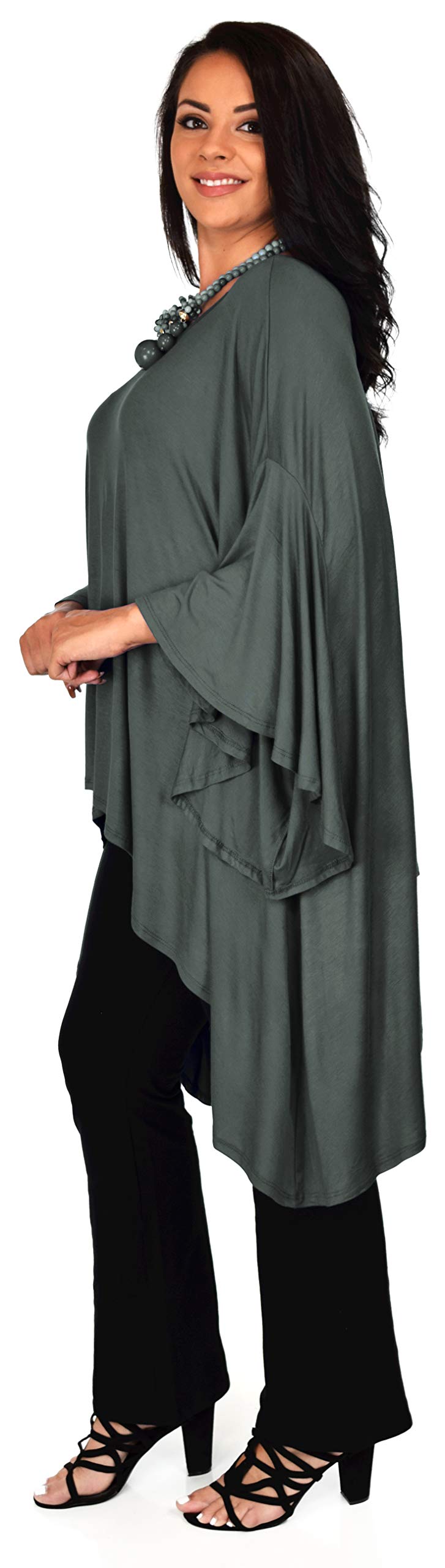 Asymmetrical Oversized Tunic , Full Figured Poncho Top, Plus Size Tunic top, Top Cover Up w/ Butterfly Sleeves