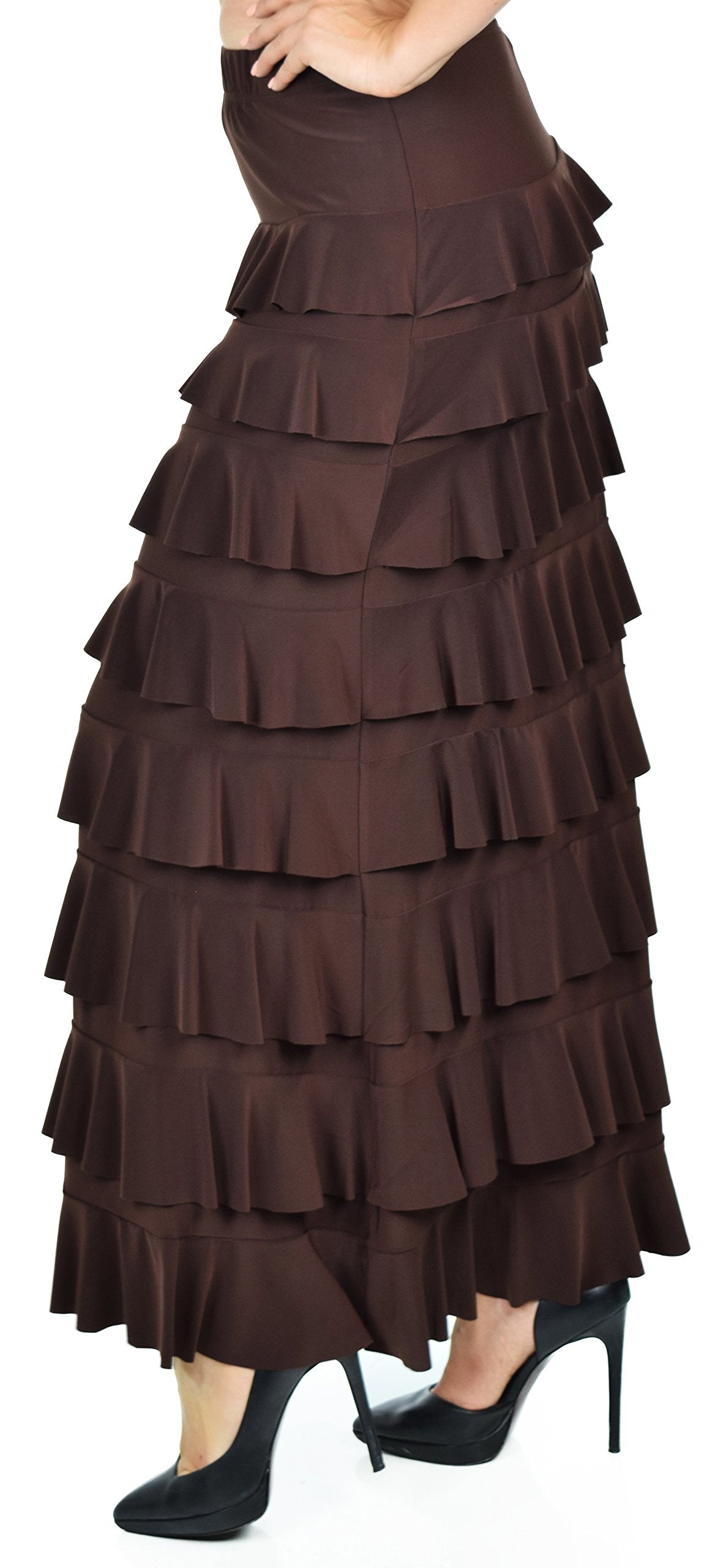 Dare2bStylish Women Waterfall 8 Tiered Boho Layered Maxi Skirt | Reg & Plus Sizes