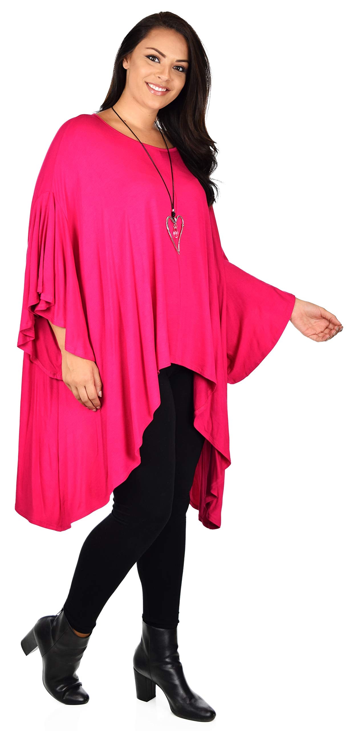 Asymmetrical Oversized Tunic , Full Figured Poncho Top, Plus Size Tunic top, Top Cover Up w/ Butterfly Sleeves