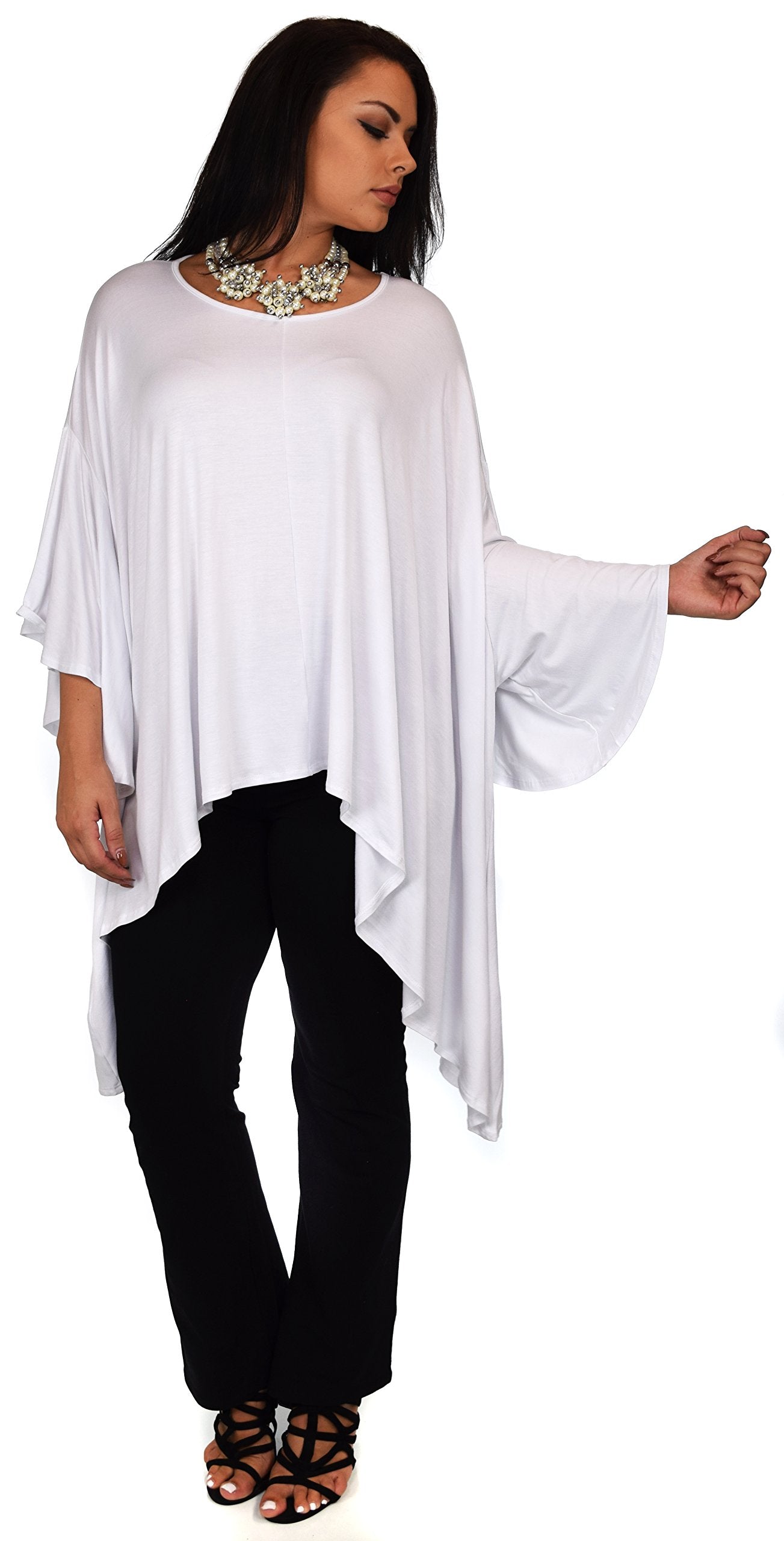 Asymmetrical Oversized Tunic , Full Figured Poncho Top, Plus Size Tunic top, Top Cover Up w/ Butterfly Sleeves