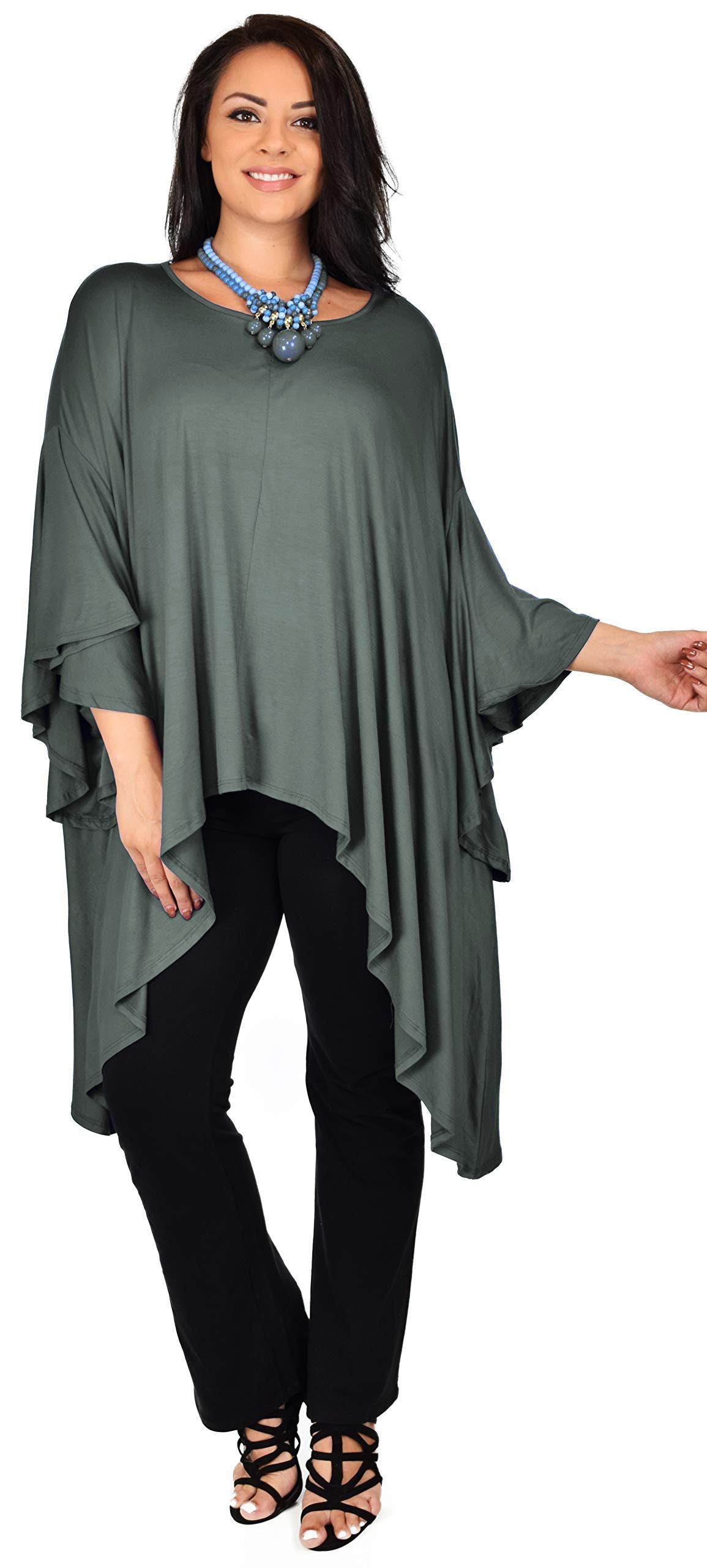 Asymmetrical Oversized Tunic , Full Figured Poncho Top, Plus Size Tunic top, Top Cover Up w/ Butterfly Sleeves